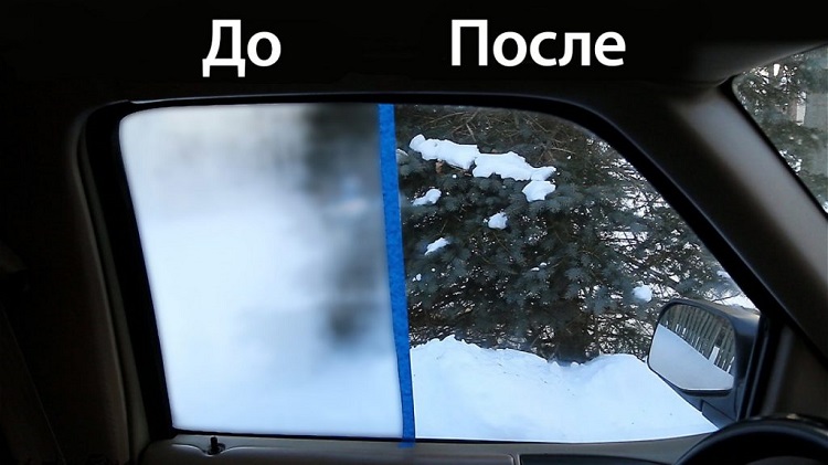 Стекло авто до и после пены